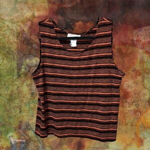 bold y2k black and orange stripped tank top